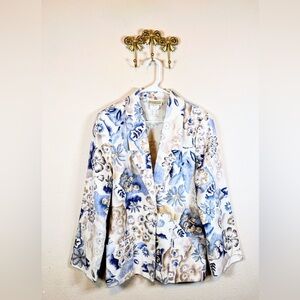 Season Ticket Vintage Blue, Ivory & Tan Floral Blazer. Size M based on measureme